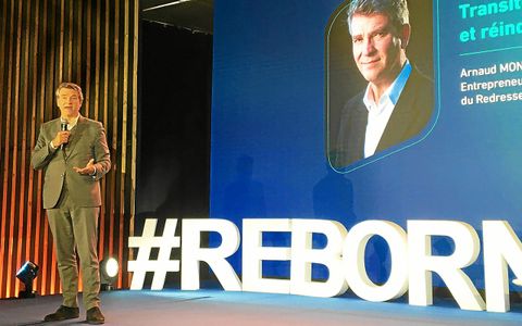 Arnaud Montebourg, le 16 mai 2023, lors d'un événement organisé par Réalités Buildtech/Mayers dans son usine de la Janais.