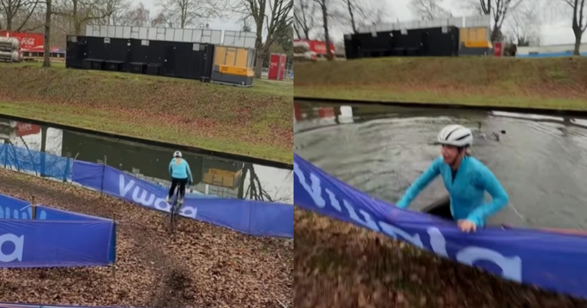 Une influenceuse flamande vole dans l'eau en plein entraînement de cyclocross : "Où est mon vélo ?" (VIDÉO)