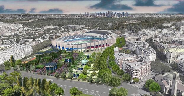 Modélisation du projet du "Nouveau Parc des Princes" envisagé par Emmanuel Grégoire, candidat PS aux municipales de Paris. Visuel non contractuel.