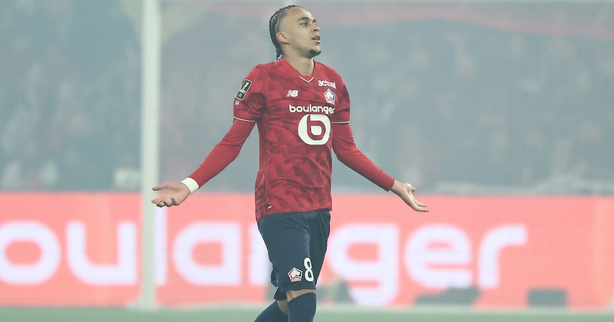 Ethan Mbappé auteur du but de la victoire pour Lille face à Marseille, le 5 décembre 2025 au stade Pierre-Mauroy