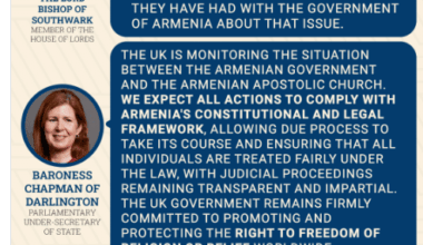 Le Royaume-Uni suit de près la situation entre le gouvernement arménien et l'Église