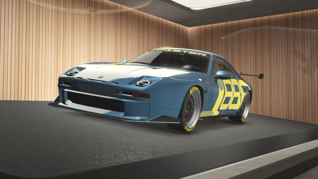 Voiture personnelle exposée sur le podium interne d'une villa de luxe