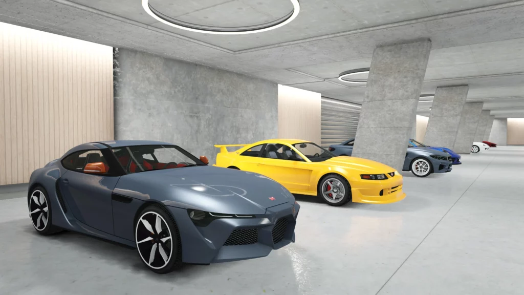 Une voiture Jester RR dans le garage spacieux d'une villa de GTA Online