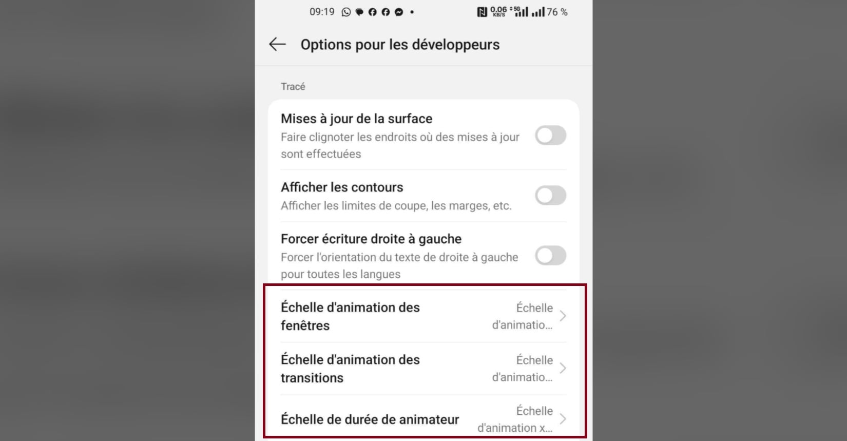 Opntion Developpeurs Android