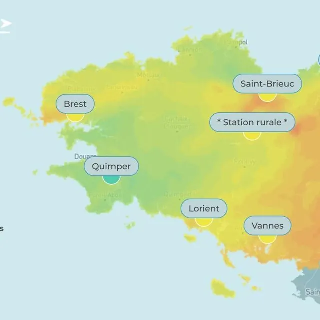 photo la carte de la qualité de l’air en bretagne ce lundi 29 décembre selon air breizh.  ©  air breizh