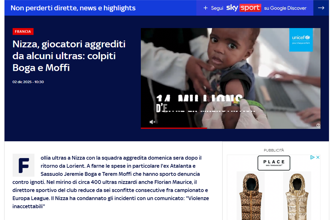 Joueurs de l’OGC Nice agressés, comportements des supporters... La presse étrangère choquée par les incidents survenus dimanche