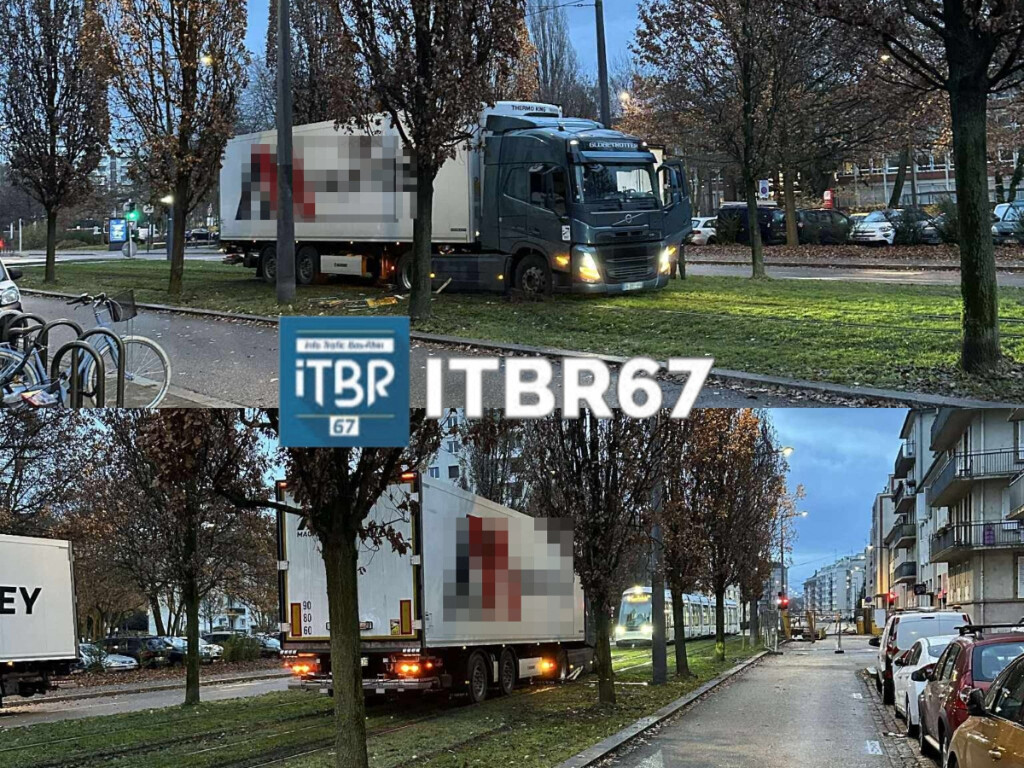 le trafic CTS bloqué à cause d'un camion embourbé sur les voies du tram