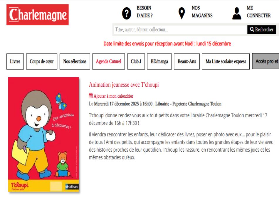 TOULON : Animation jeunesse avec T'choupi, mercredi 17 décembre