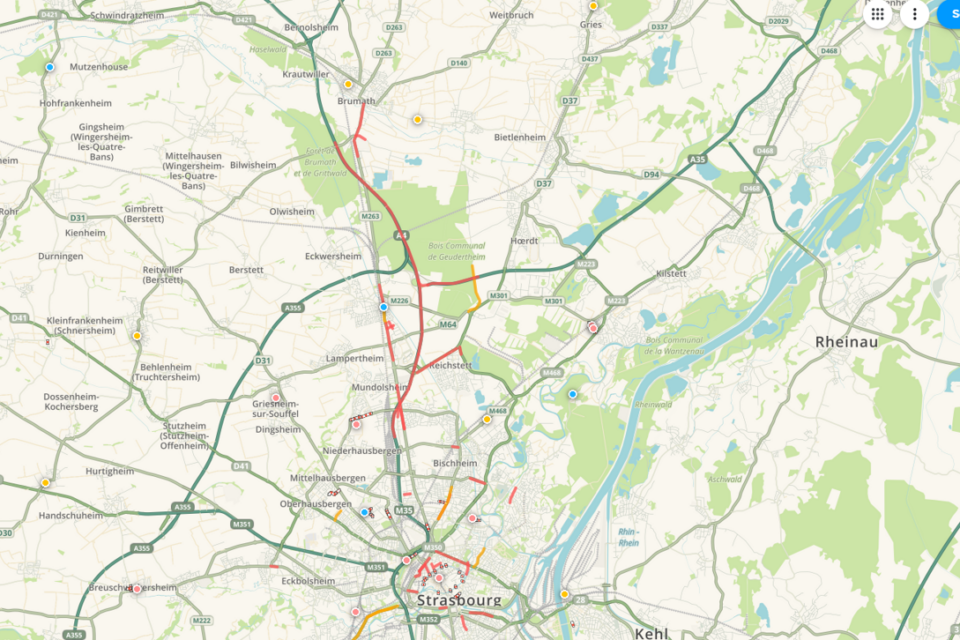 La circulation au nord de Strasbourg à 19h10.