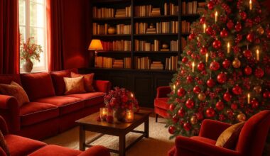 Ce salon bordeaux d’El Mueble, centré sur une immense bibliothèque, cache des idées de déco de Noël bluffantes pour faire de votre salon un vrai rêve Le Journal de la Maison.