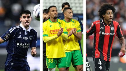 Le Parisien Thibault De Smet, les Nantais Kelvin Amian et Mostafa Mohamed, et le Niçois Dante, lors de la saison 2025-2026 de Ligue 1. (AFP)