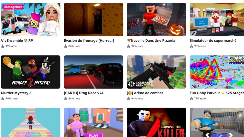 Des jeux sur Roblox.  // Source : Capture d'écran