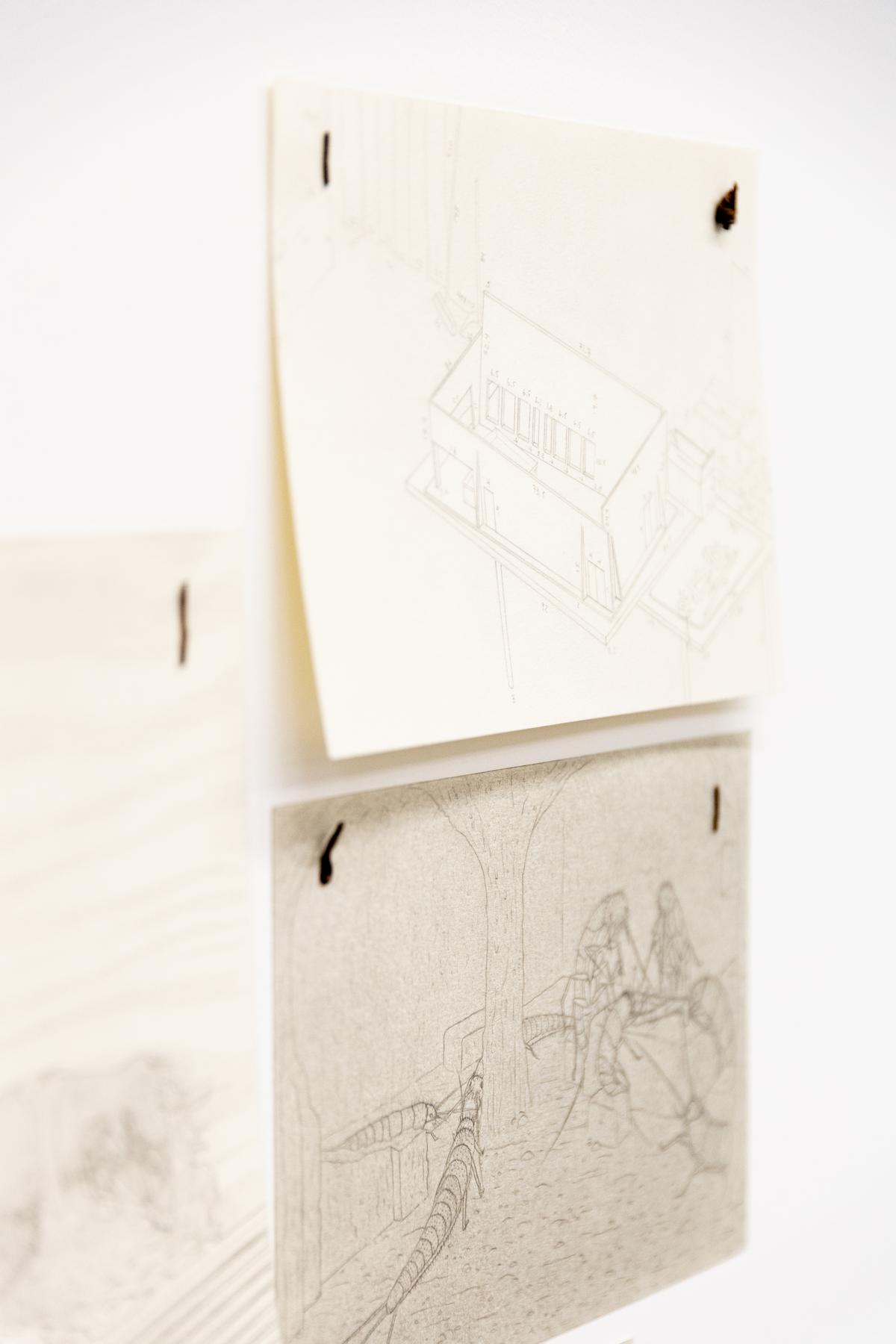 Jorge Satorre a glissé parmi les sculptures quelques-uns de ses dessins.