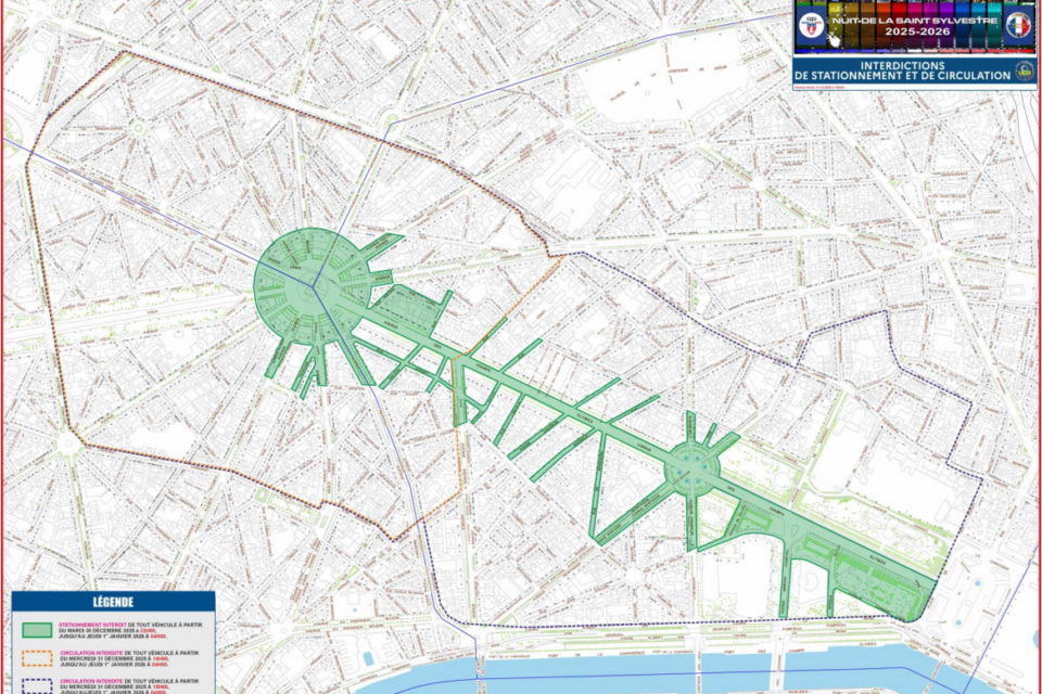 Périmètre d'interdiction de stationnement et de circulation.