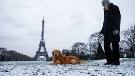 Une femme et son chien à Paris, en janvier 2024. Photo d'illustration (LUDOVIC MARIN / AFP)