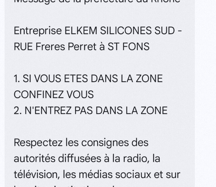 Le message FR-Alert envoyé aux habitants du secteur.