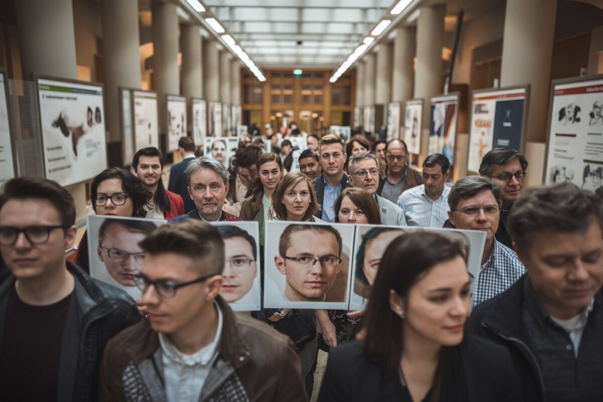 Des personnes examinant des portraits pour détecter des signes de maladie