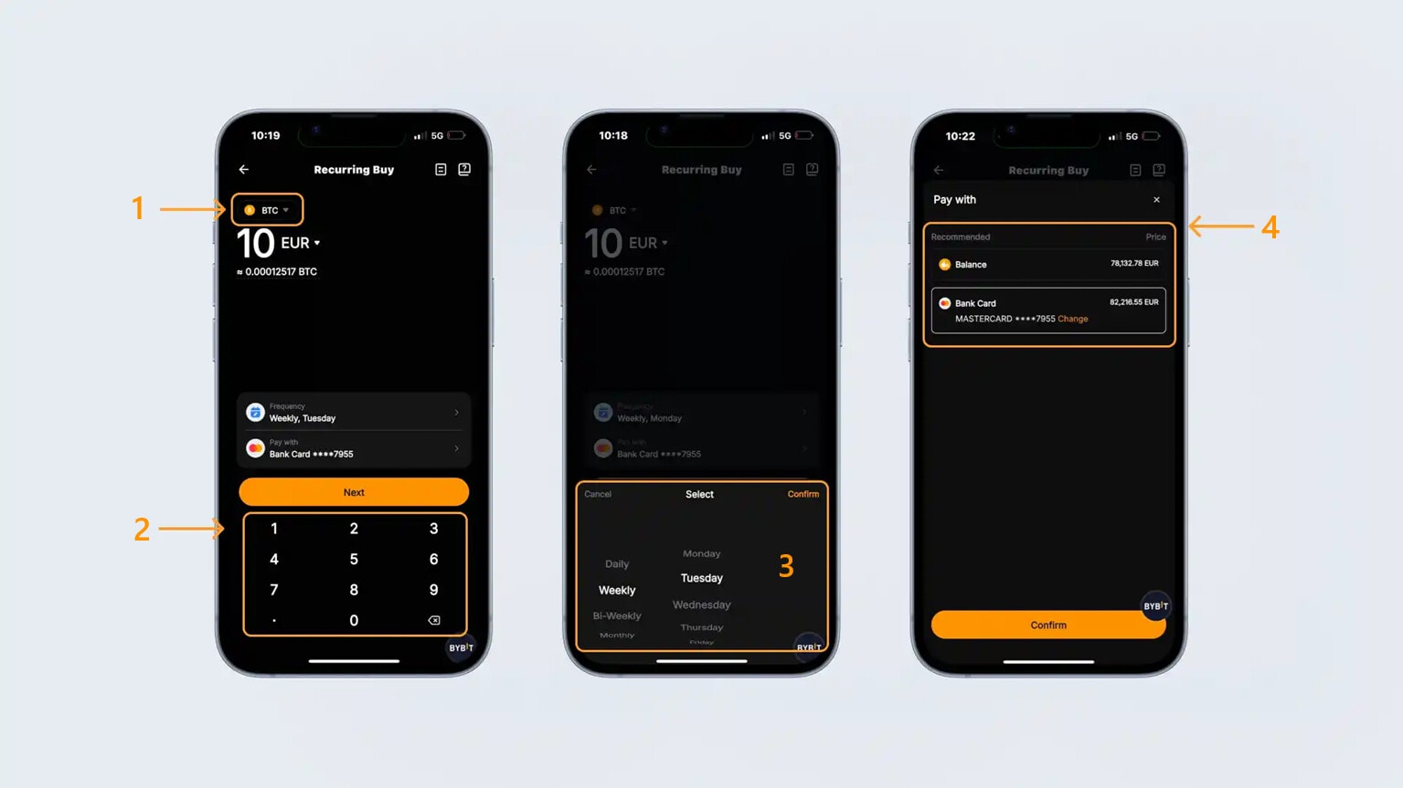 Mise en place d'un achat récurrent de BTC sur l'application mobile de Bybit pour 10 euros tous les mardis