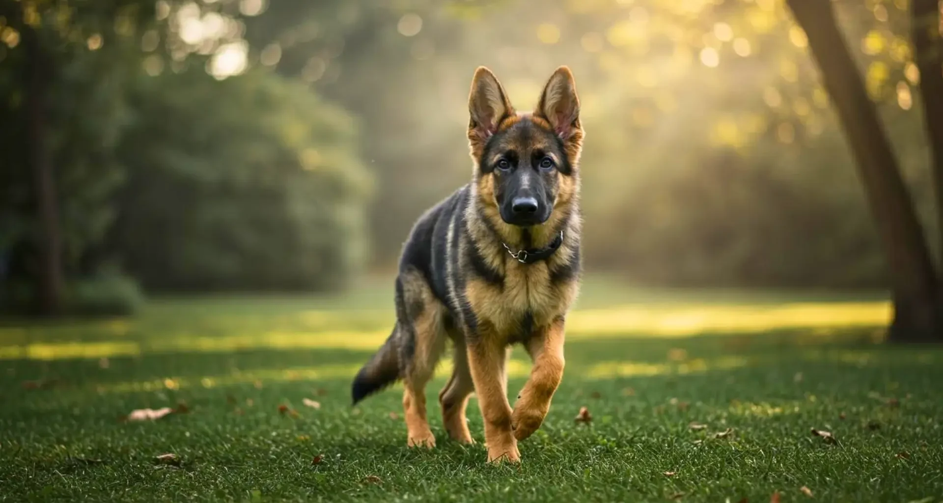 Jeune Berger Allemand marchant dans un parc ensoleillé.