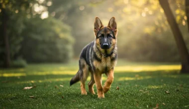 Jeune Berger Allemand marchant dans un parc ensoleillé.