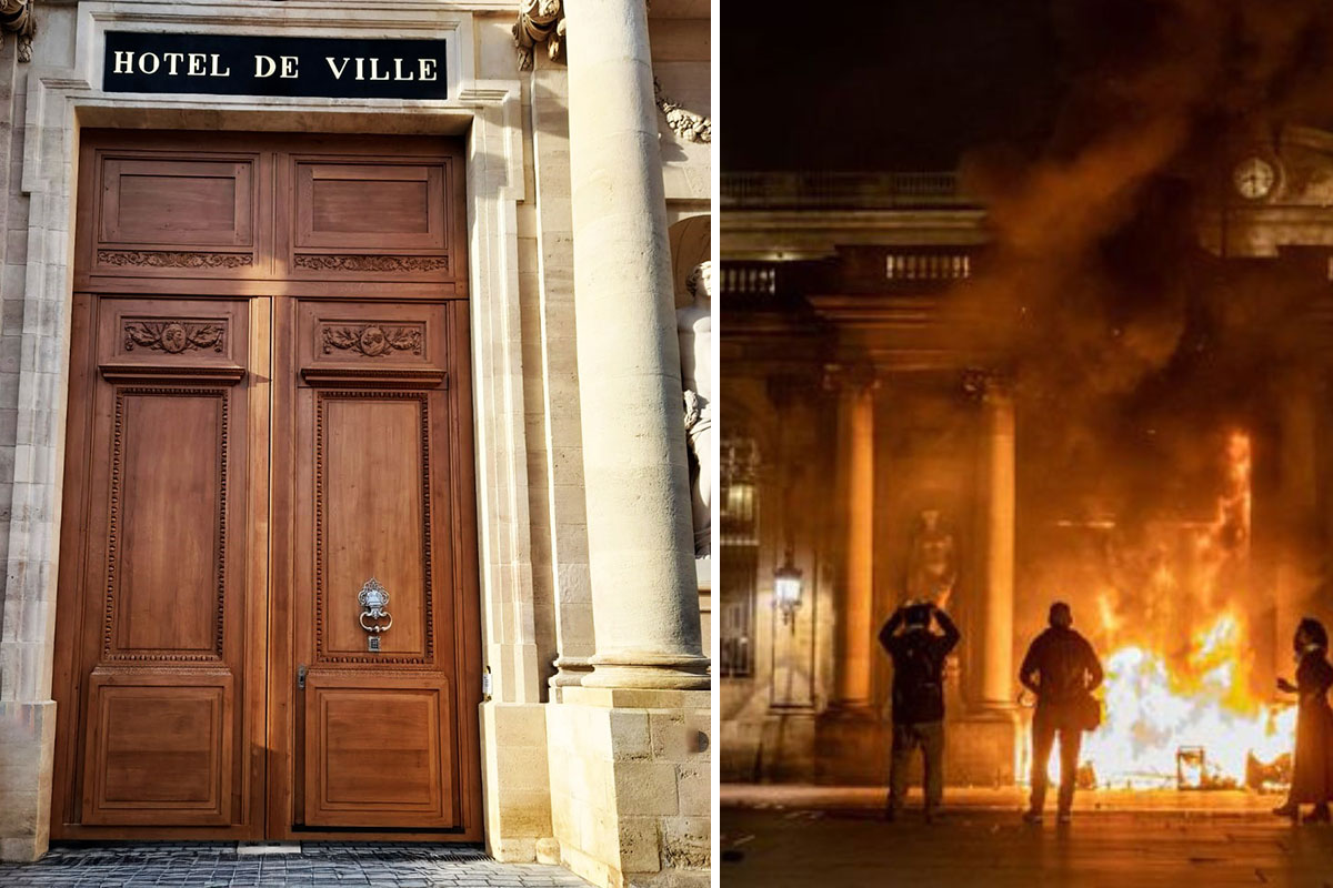 Nouvelle porte de la mairie de Bordeaux après l'incendie