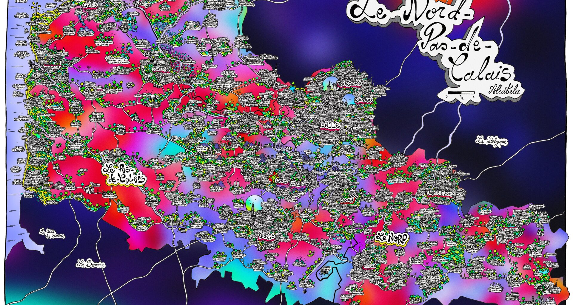 5 ans après sa carte de Lille, l'illustrateur Alcatela s'est attaqué au Nord-Pas-de-Calais - 05/12/2025