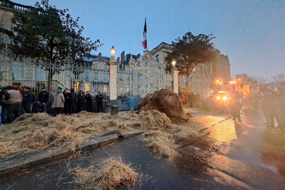 Fumier et paille ont été lâchés devant les grilles de la préfecture de Bretagne à Rennes.