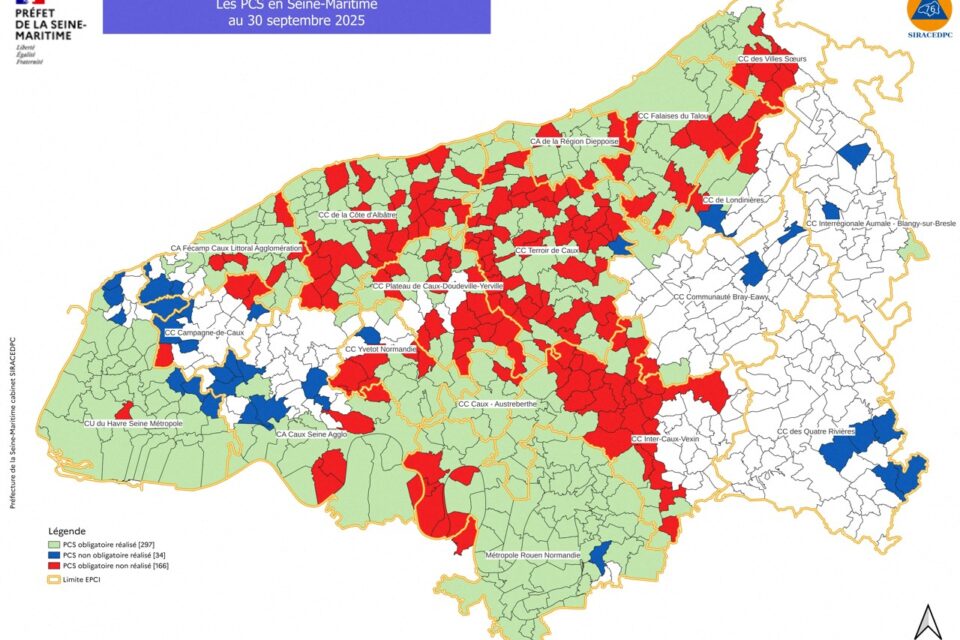 La carte des PCS en Seine-Maritime au 30 septembre 2025. 