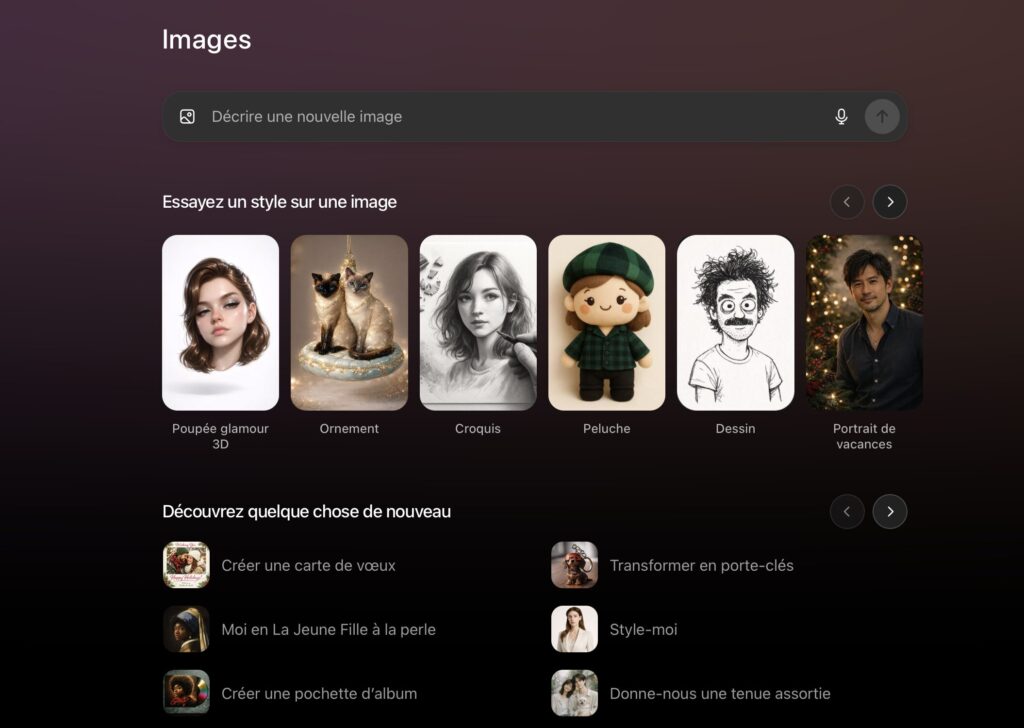 La nouvelle interface du site ChatGPT Images.