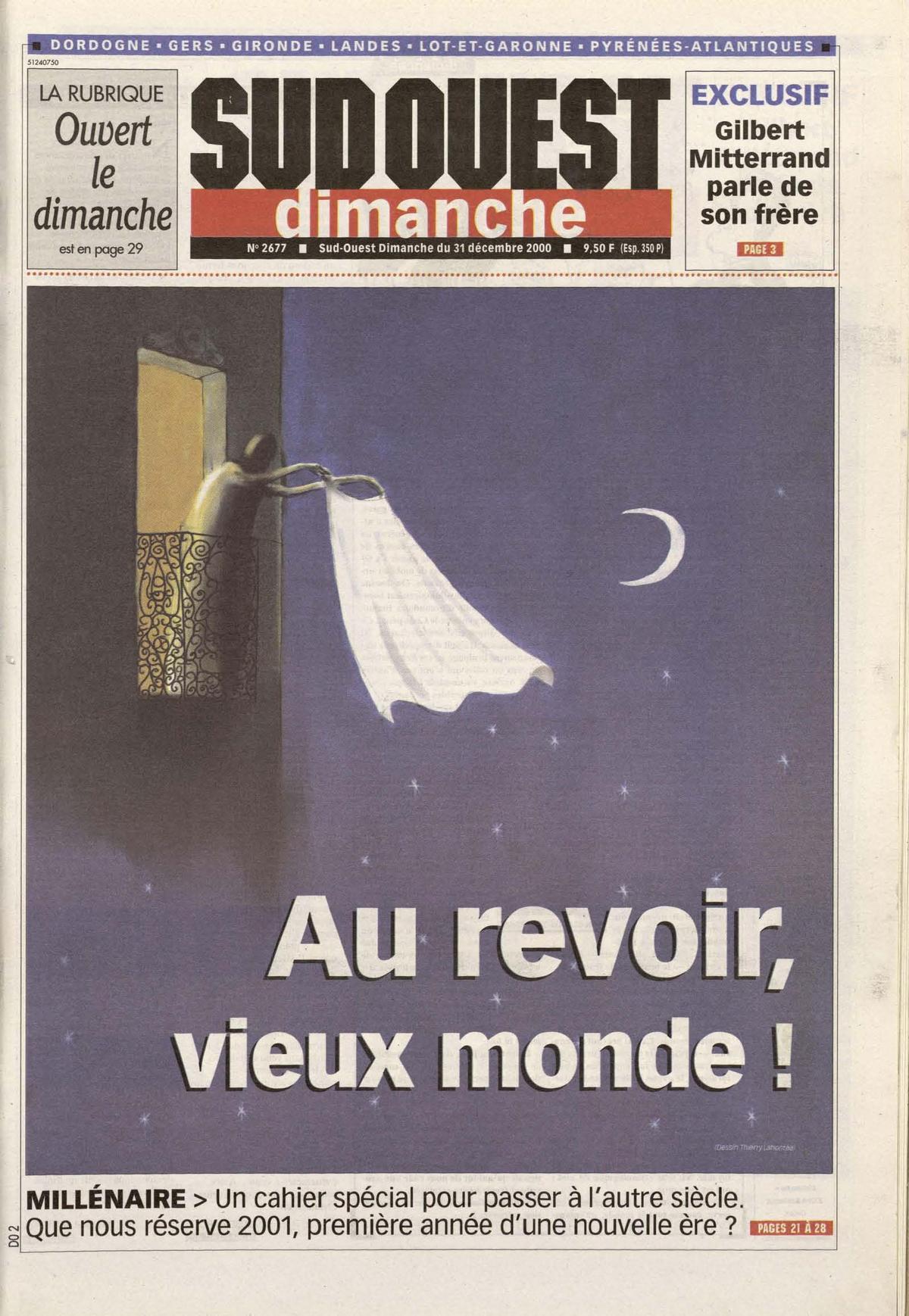 La Une spéciale de “Sud Ouest” lors du changement de siècle.
