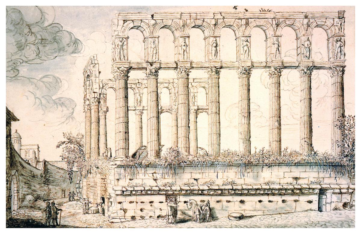 Les piliers de Tutelle, l’ancien temple dédié à la déesse Tutela, sont restés en élévation jusqu’à leur destruction en 1677.