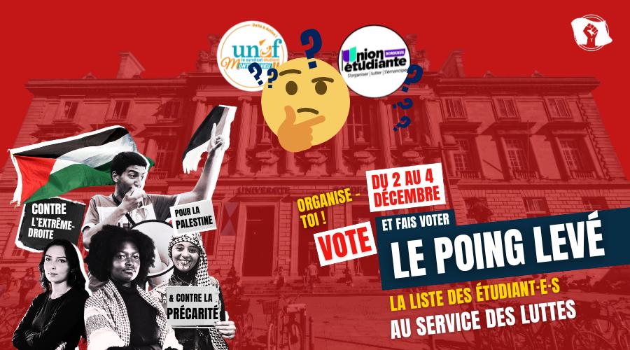 face à la liste UNEF-UE, pourquoi voter Le Poing Levé pour des élus de combat