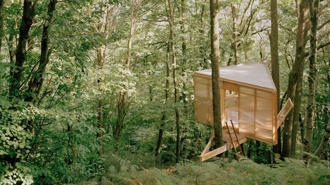 Une cabane d'architecte perchée dans les arbres, à la fois refuge et atelier d'écriture