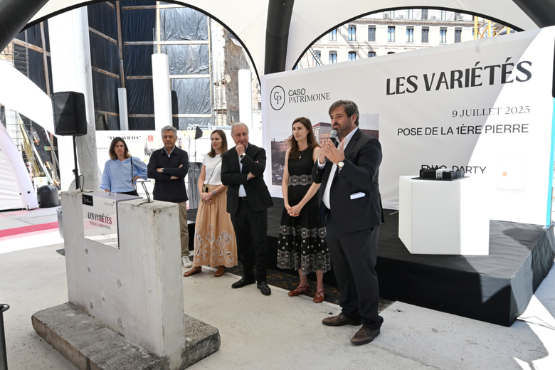 La pose de la première pierre des Variétés, place Wilson, le 9 juillet 2025.