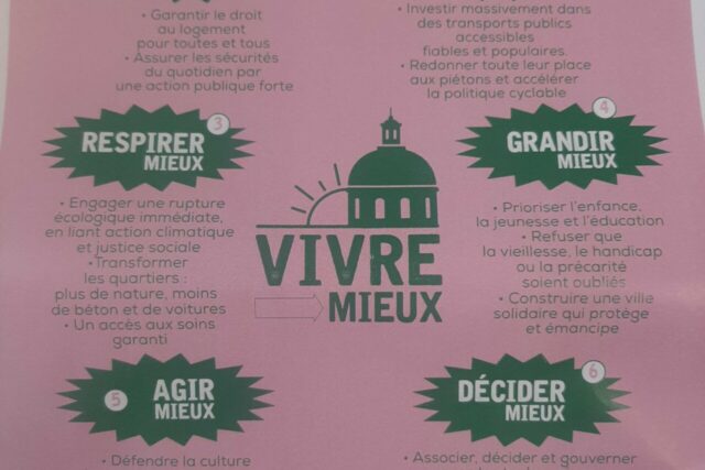 Ce document présentant les six piliers de la campagne de la liste va être diffusé à 300 000 exemplaires dans les boîtes aux lettres à Toulouse. (© La Gauche Unie pour Toulouse)