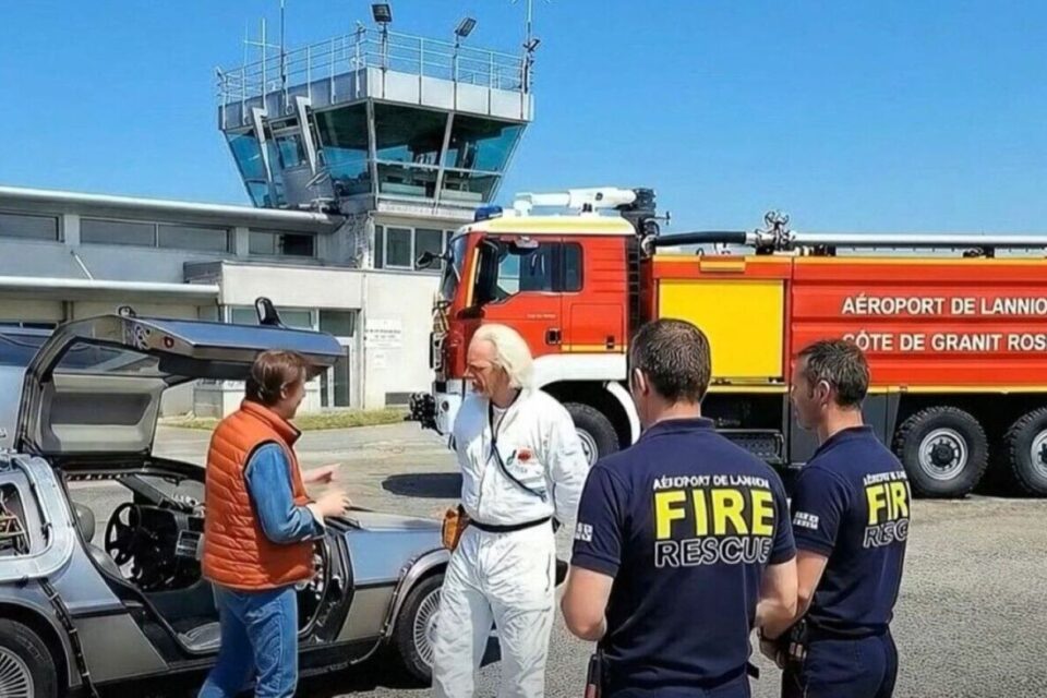 Les héros du film intégré à l'aéroport de Lannion par l'intelligence artificielle.