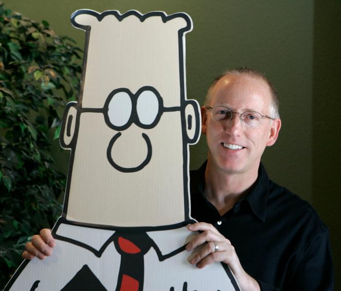 Scott Adams et son personnage « Dilbert », à Dublin (Californie), le 26 octobre 2006.