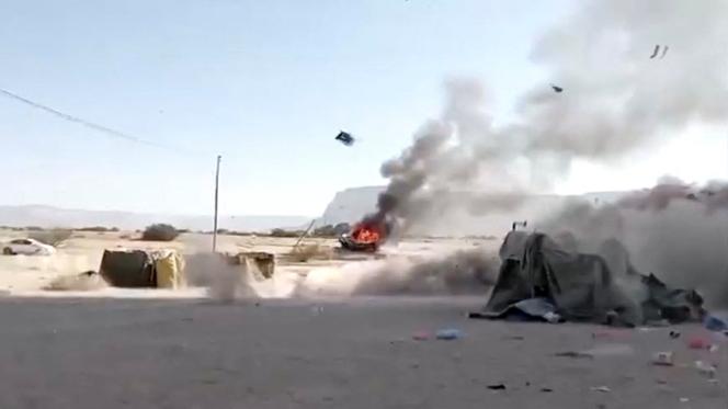 Image présumée des frappes aériennes saoudiennes contre des positions du Conseil de transition du Sud (STC), à Seyoun, au Yémen, le 2 janvier 2026.