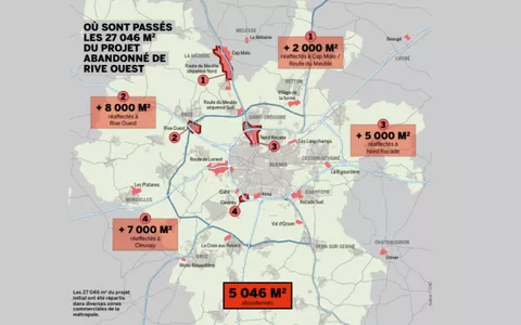 Les 27 046 m² du projet initial ont été répartis dans diverses zones commerciales de la métropole