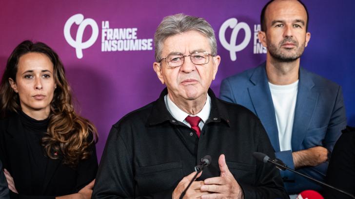 Clémence Guetté, Jean-Luc Mélenchon et Manuel Bompard photographiés le 6 octobre à Paris (illustration)