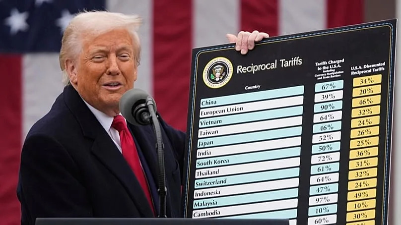 Trump s'exprime lors d'un événement annonçant de nouveaux droits de douane dans la roseraie de la Maison Blanche, le 2 avril 2025 à Washington.