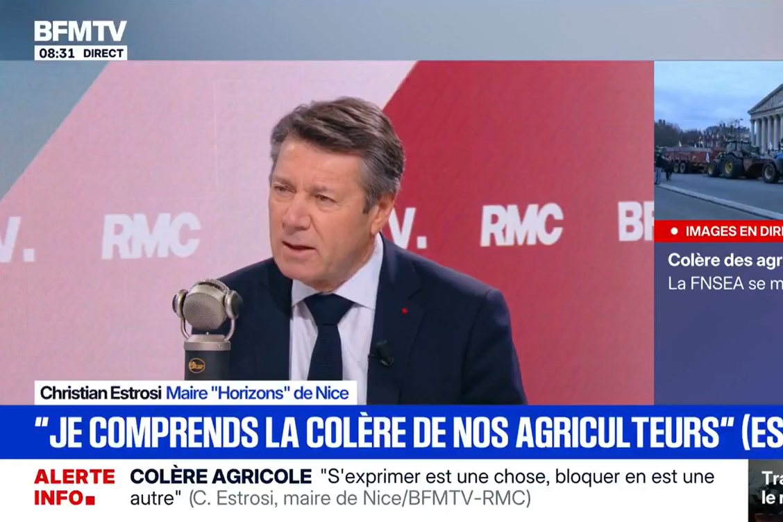 Christian Estrosi affirme comprendre le mouvement des agriculteurs mais dénonce la mise en difficulté de l’économie