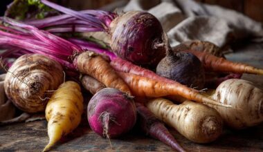 Affichage éclatant de légumes racines
