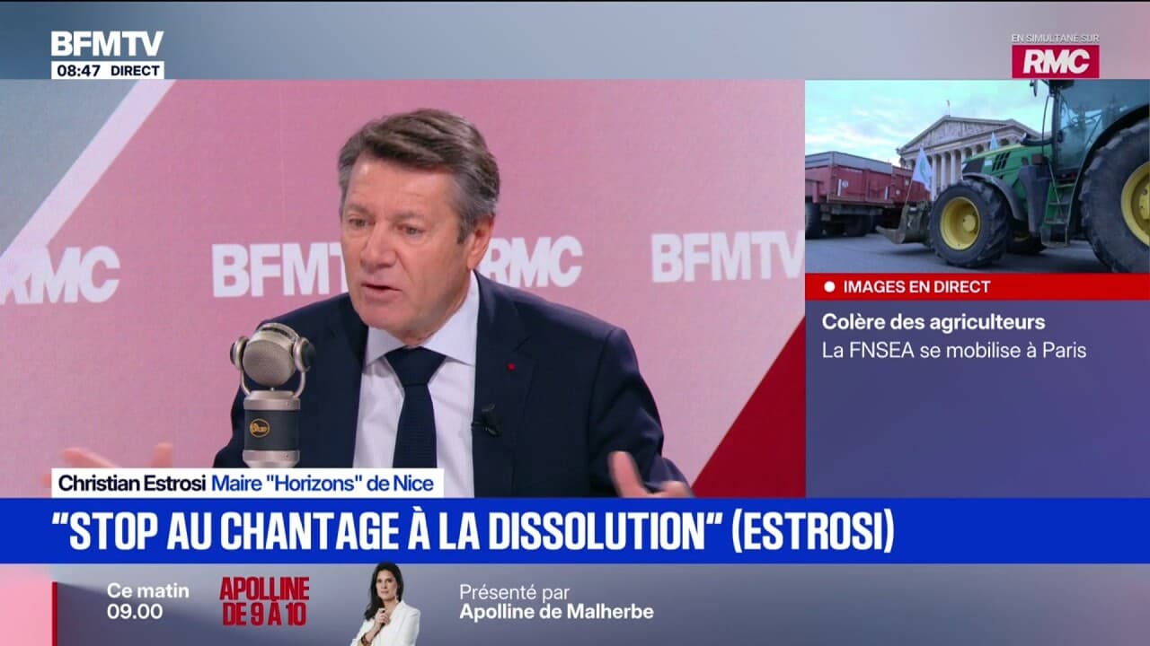 Christian Estrosi, maire "Horizons" de Nice, dénonce le "chantage à la dissolution" du gouvernement