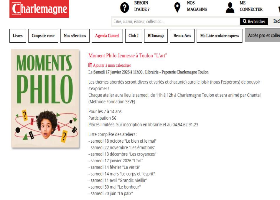 TOULON : Moment Philo Jeunesse "L'art", samedi 17 janvier