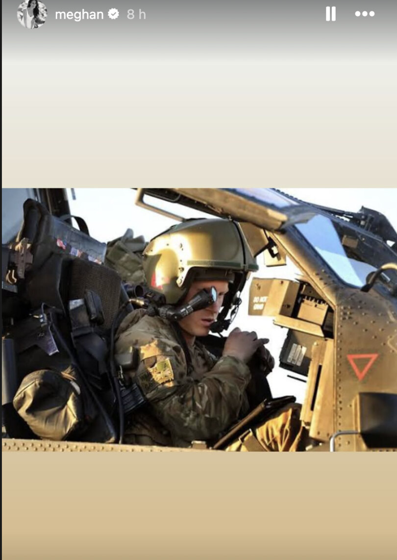 Meghan partage, dans sa story Instagram, une photo du prince Harry en uniforme, le 24 janvier 2026.
