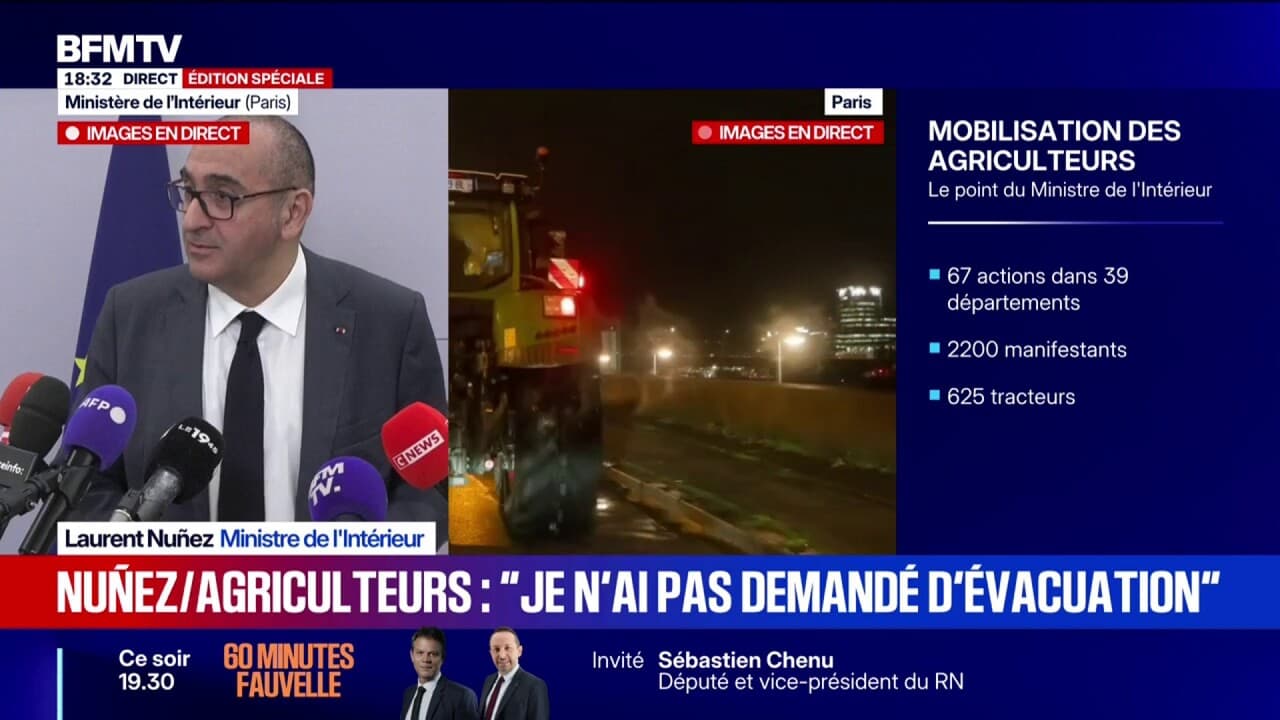 "Je ne considère pas qu'il y a eu de défaillances", estime le ministre de l'Intérieur après l'arrivée d'agriculteurs sur Paris