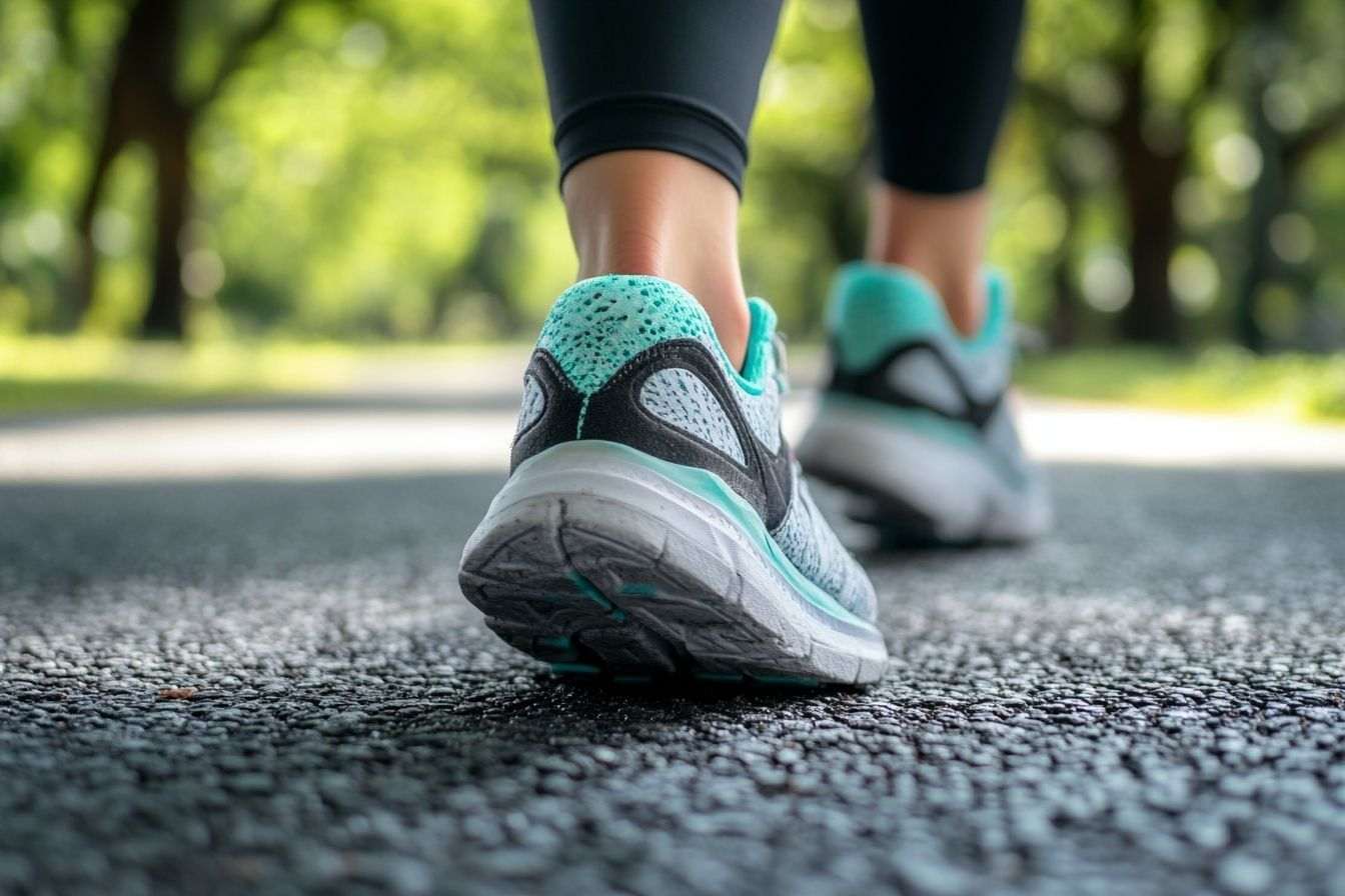 Gros plan de chaussures de sport frappant le trottoir