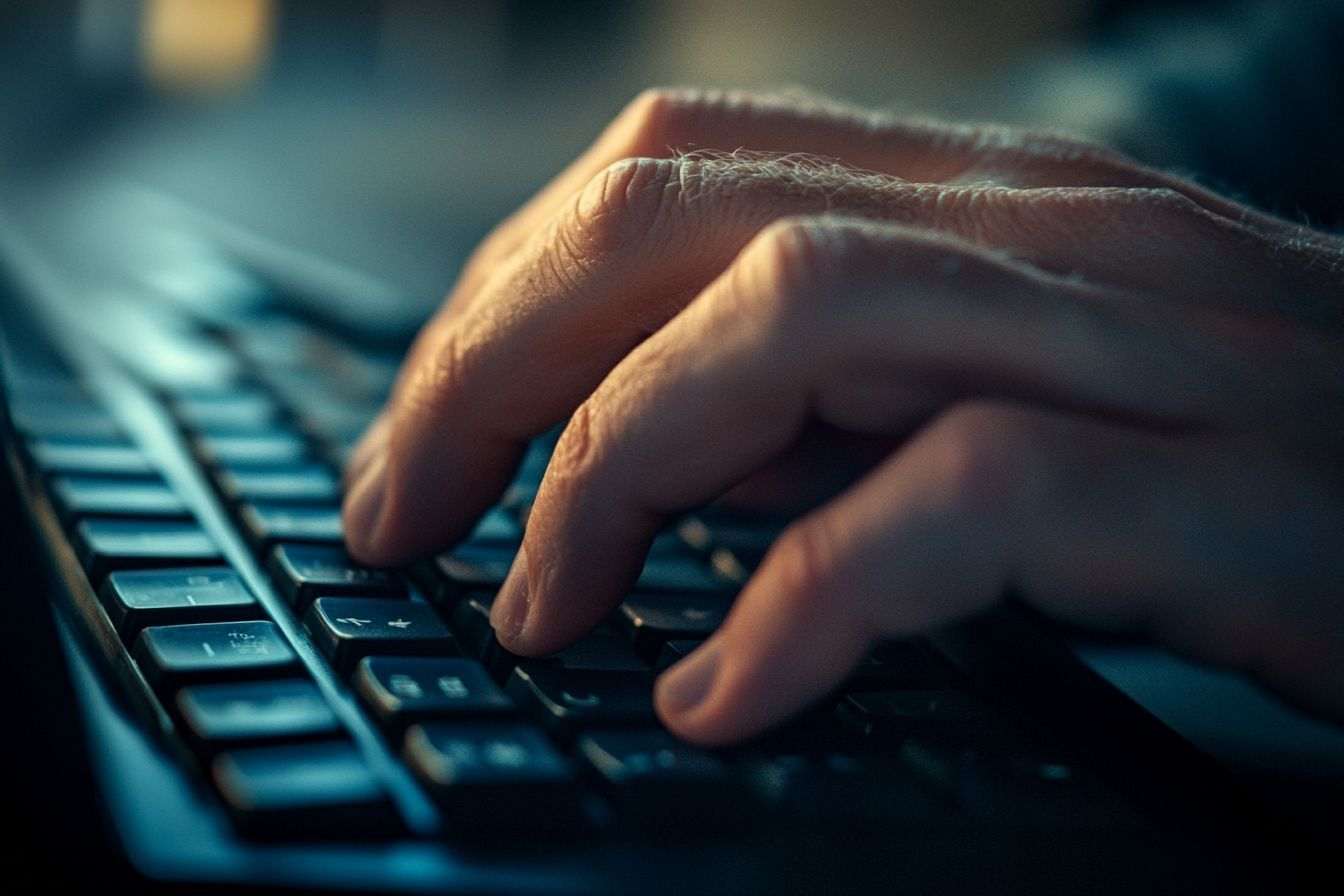 Main posée sur clavier d ordinateur