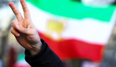 Un manifestant brandit le "V" de la victoire, lors d'une manifestation de soutien aux Iraniens, le 11 janvier 2026 à Berlin.